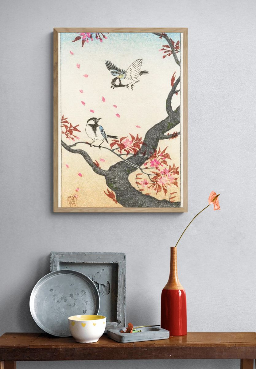 Two great tits blossoming tree. — room view 3