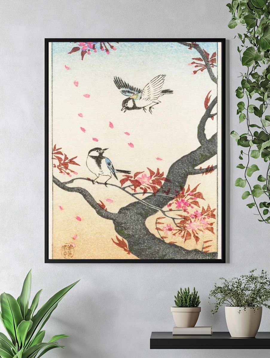 Two great tits blossoming tree. — room view 4