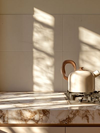 Sunlit Marble Kitchen Still Life Print.
