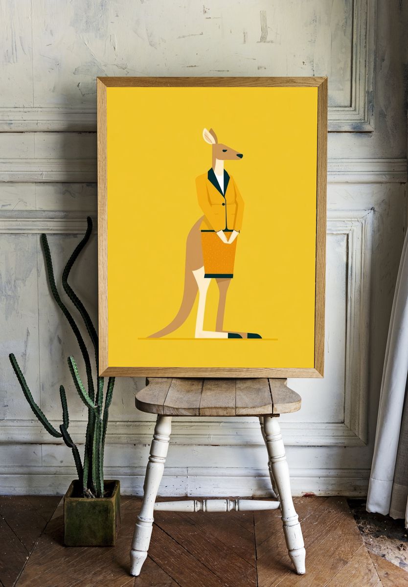 Kangaroo in Suit Illustration Poster. room preview