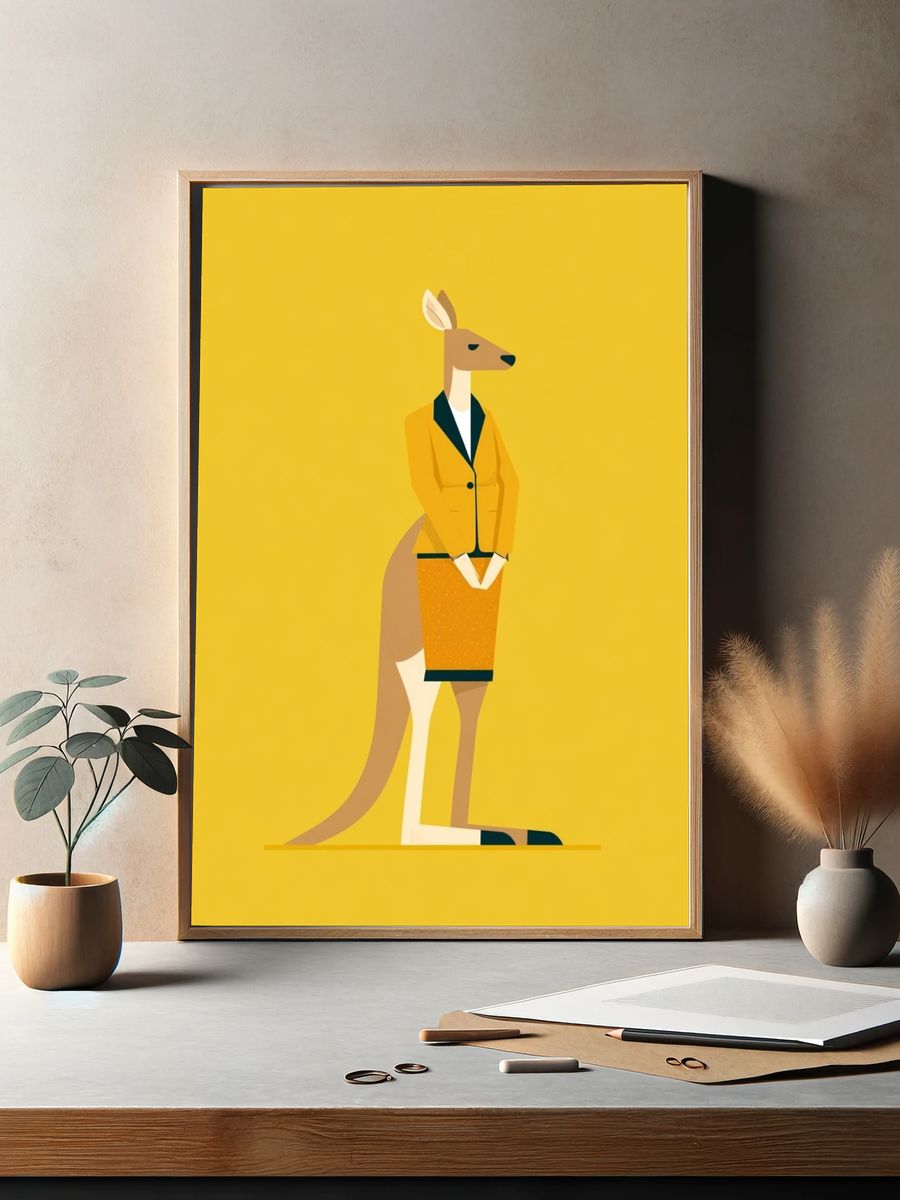 Kangaroo in Suit Illustration Poster. — room view 2