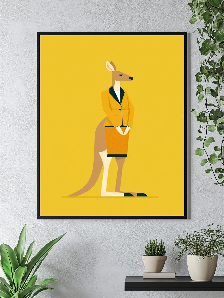 Kangaroo in Suit Illustration Poster. — room view 4