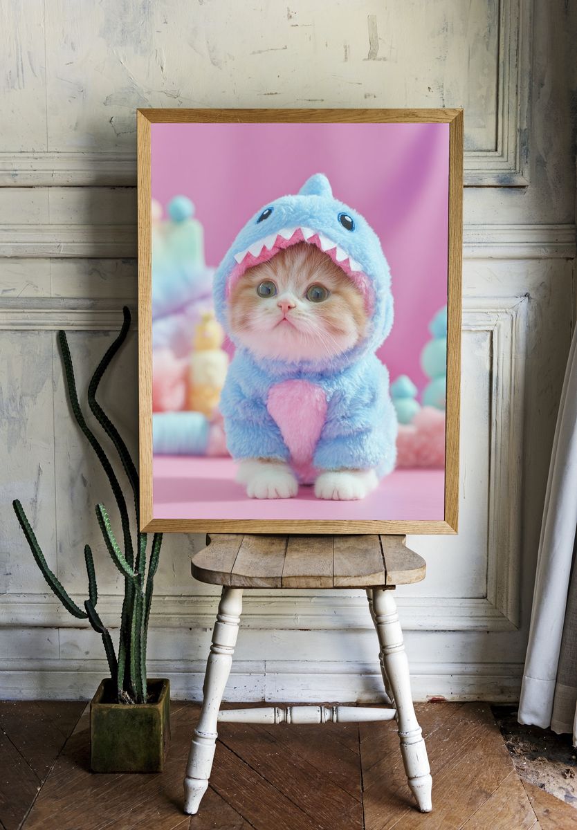 Cute Kitten in Shark Costume Poster. — room view 1