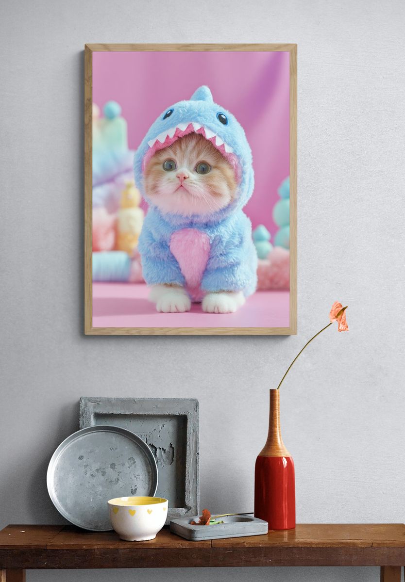 Cute Kitten in Shark Costume Poster. — room view 3