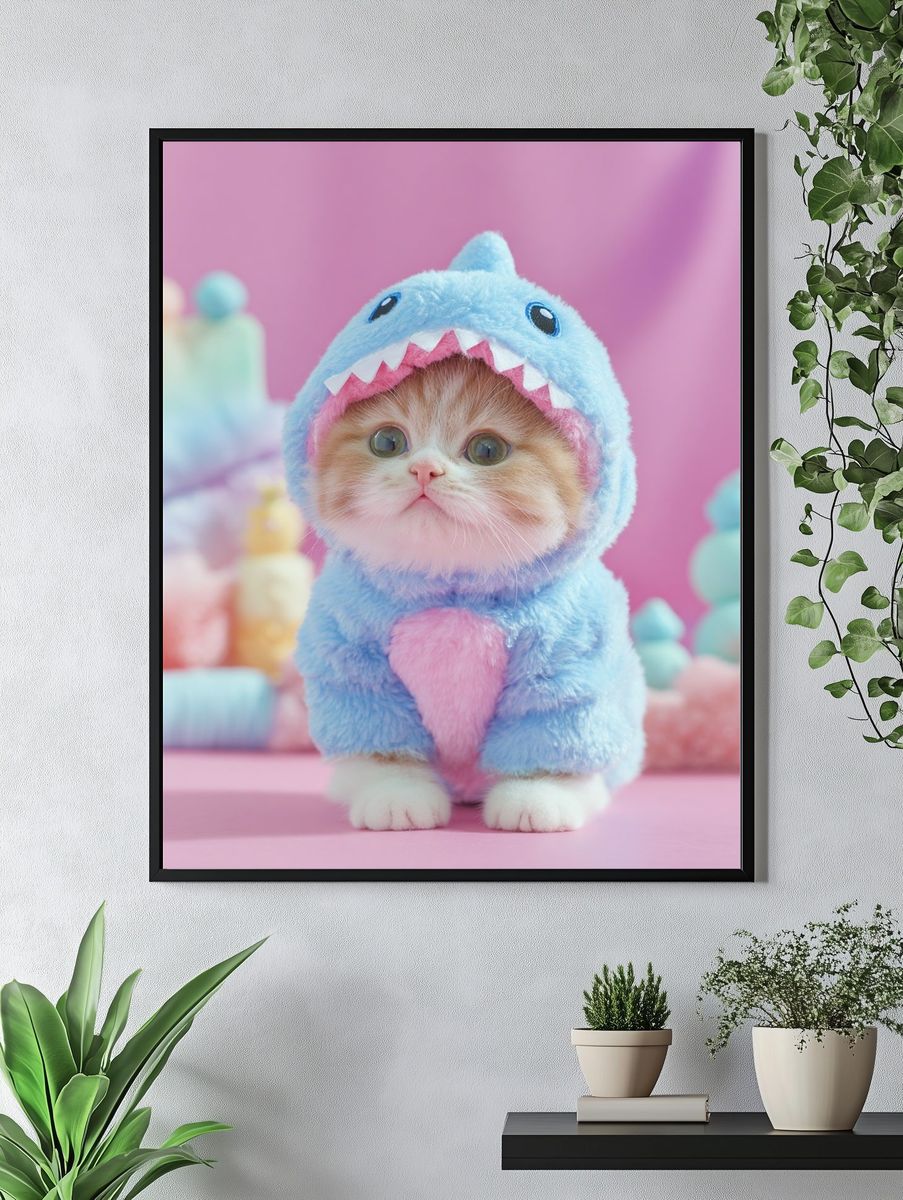 Cute Kitten in Shark Costume Poster. — room view 4