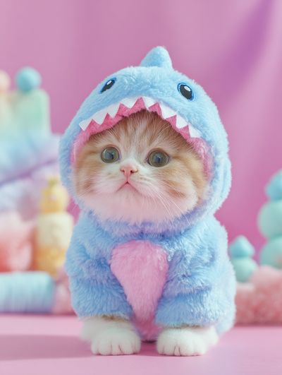 Cute Kitten in Shark Costume Poster. poster print