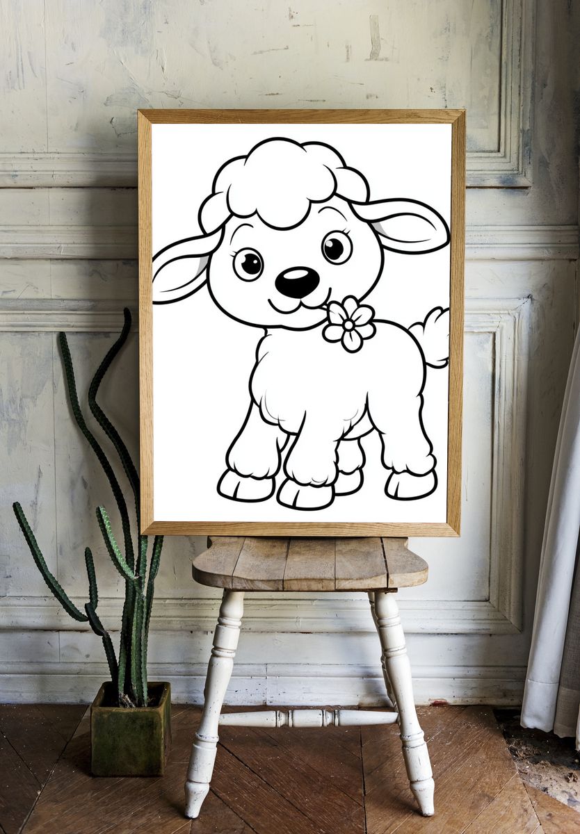 Cute Lamb Cartoon Print. room preview