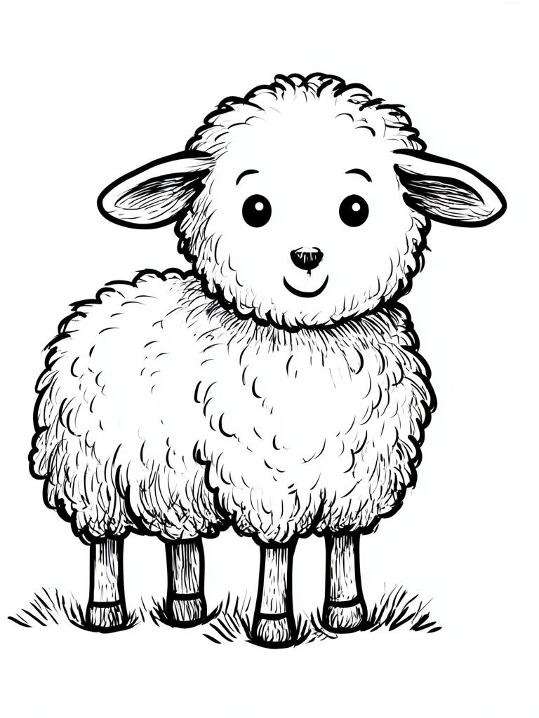 Cute Lamb Line Art Poster. poster detail