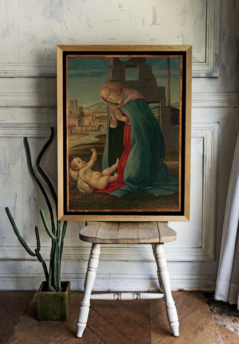 Madonna Adoring the Child by Botticelli (Alessandro di Mariano Filipepi) — Art Print. room preview