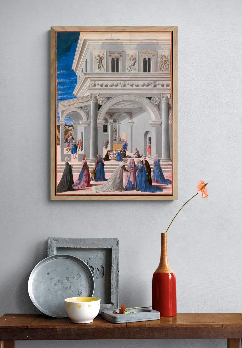 The Birth of the Virgin by Fra Carnevale (Bartolomeo di Giovanni Corradini) — Art Print. — room view 3