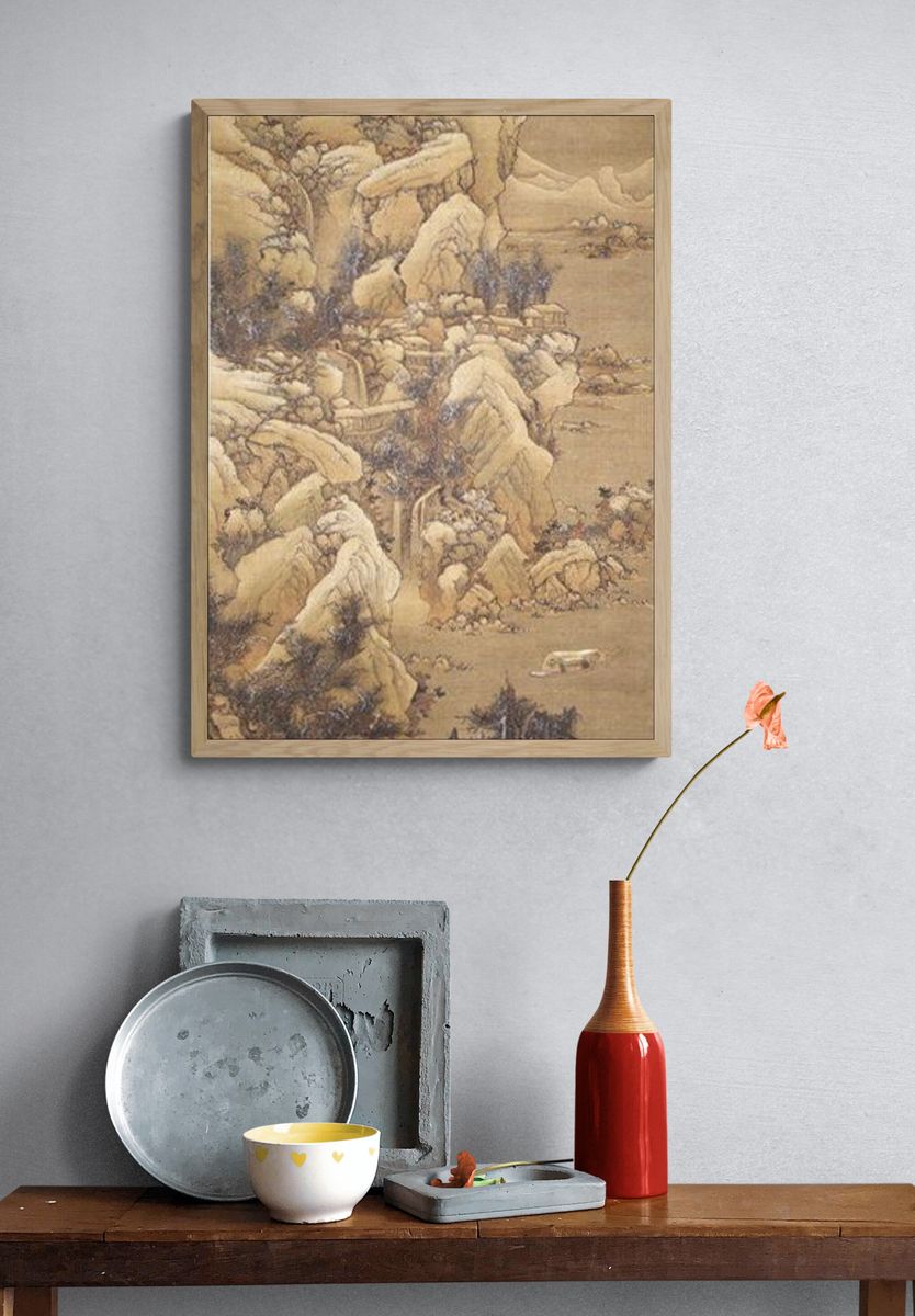 Boating amid Snowy Streams and Mountains by Lan Meng — Art Print. — room view 3