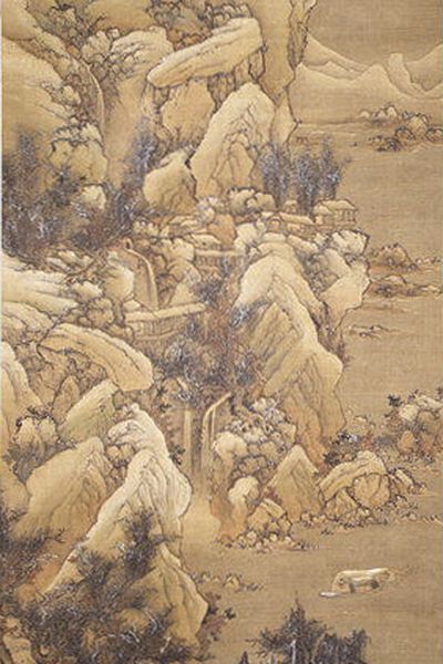 Boating amid Snowy Streams and Mountains by Lan Meng — Art Print. poster