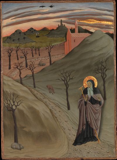 Saint Anthony the Abbot in the Wilderness by Sano di Pietro (Ansano di Pietro di Mencio) — Art Print.