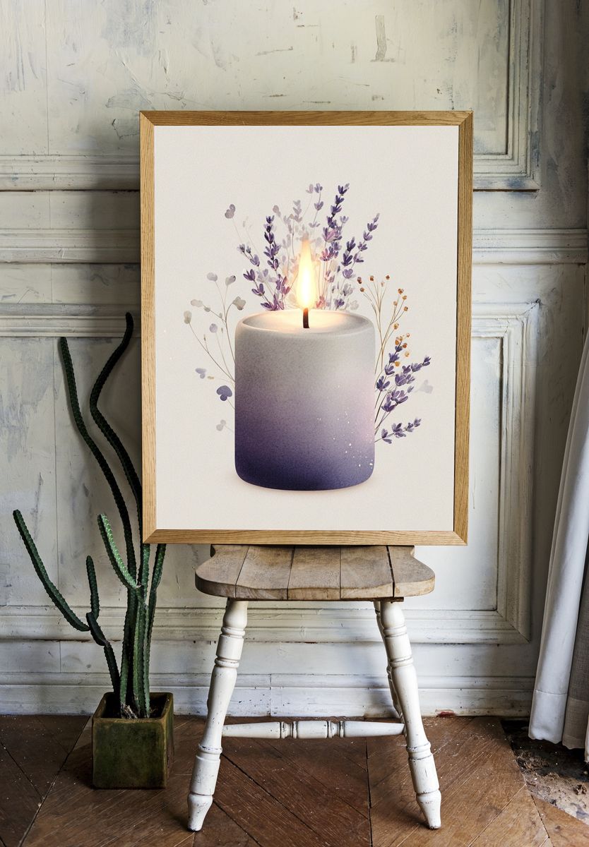 Lavender Candle — Botanical Print. — room view 1