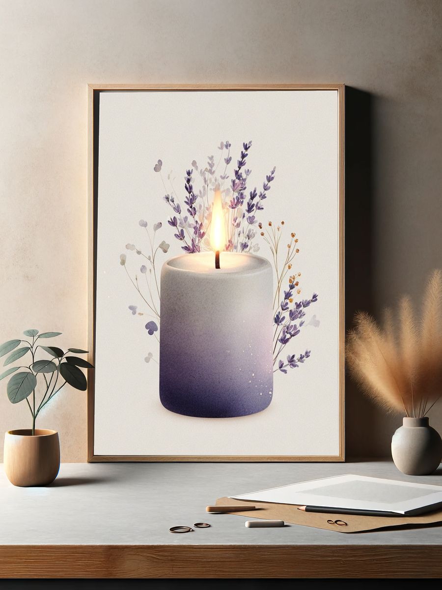 Lavender Candle — Botanical Print. — room view 2