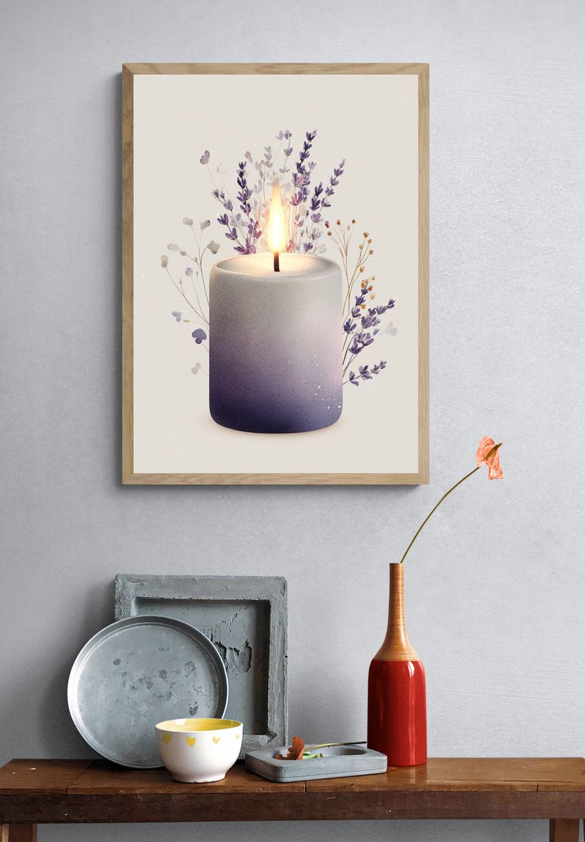Lavender Candle — Botanical Print. — room view 3