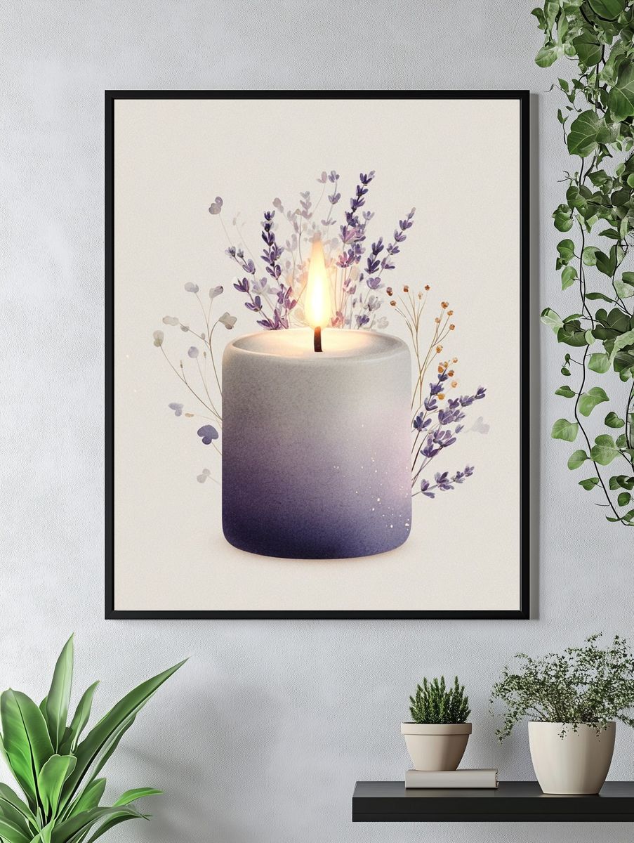 Lavender Candle — Botanical Print. — room view 4