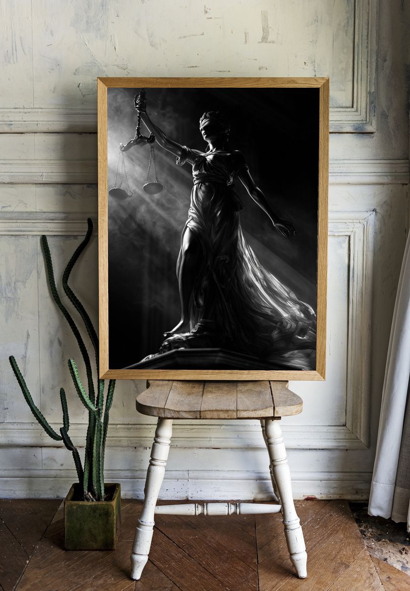 Lady Justice Black White Print. — room view 1