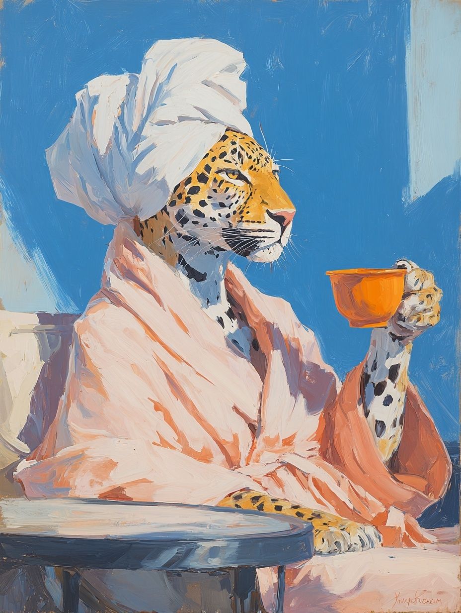 Leopard in Bathrobe — Illustration Print. poster detail