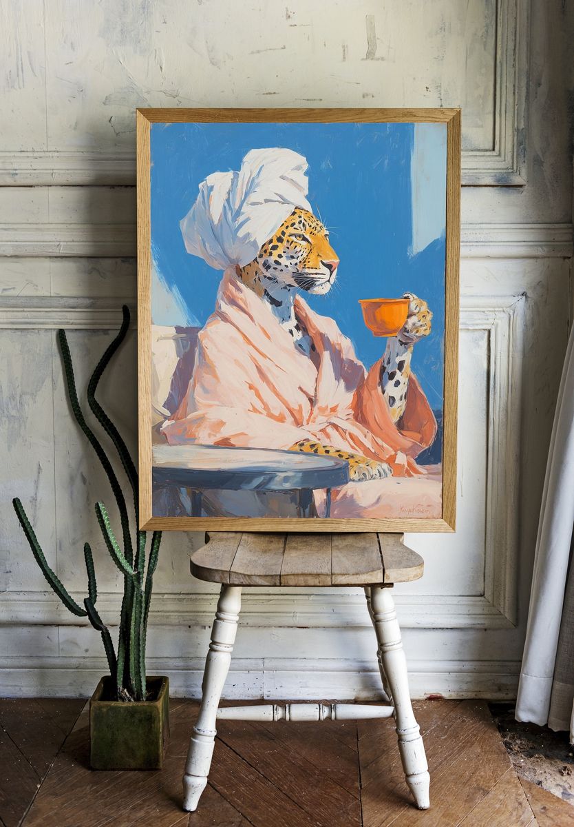 Leopard in Bathrobe — Illustration Print. — room view 1