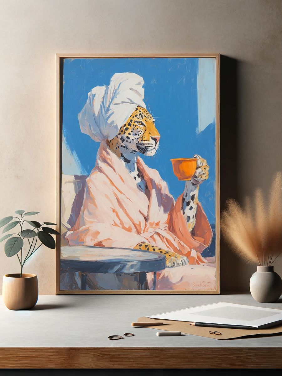 Leopard in Bathrobe — Illustration Print. — room view 2