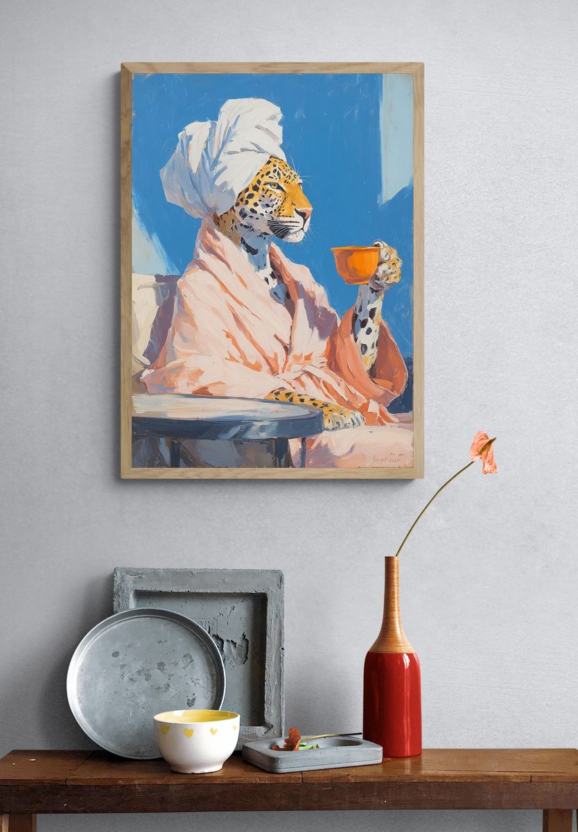 Leopard in Bathrobe — Illustration Print. — room view 3