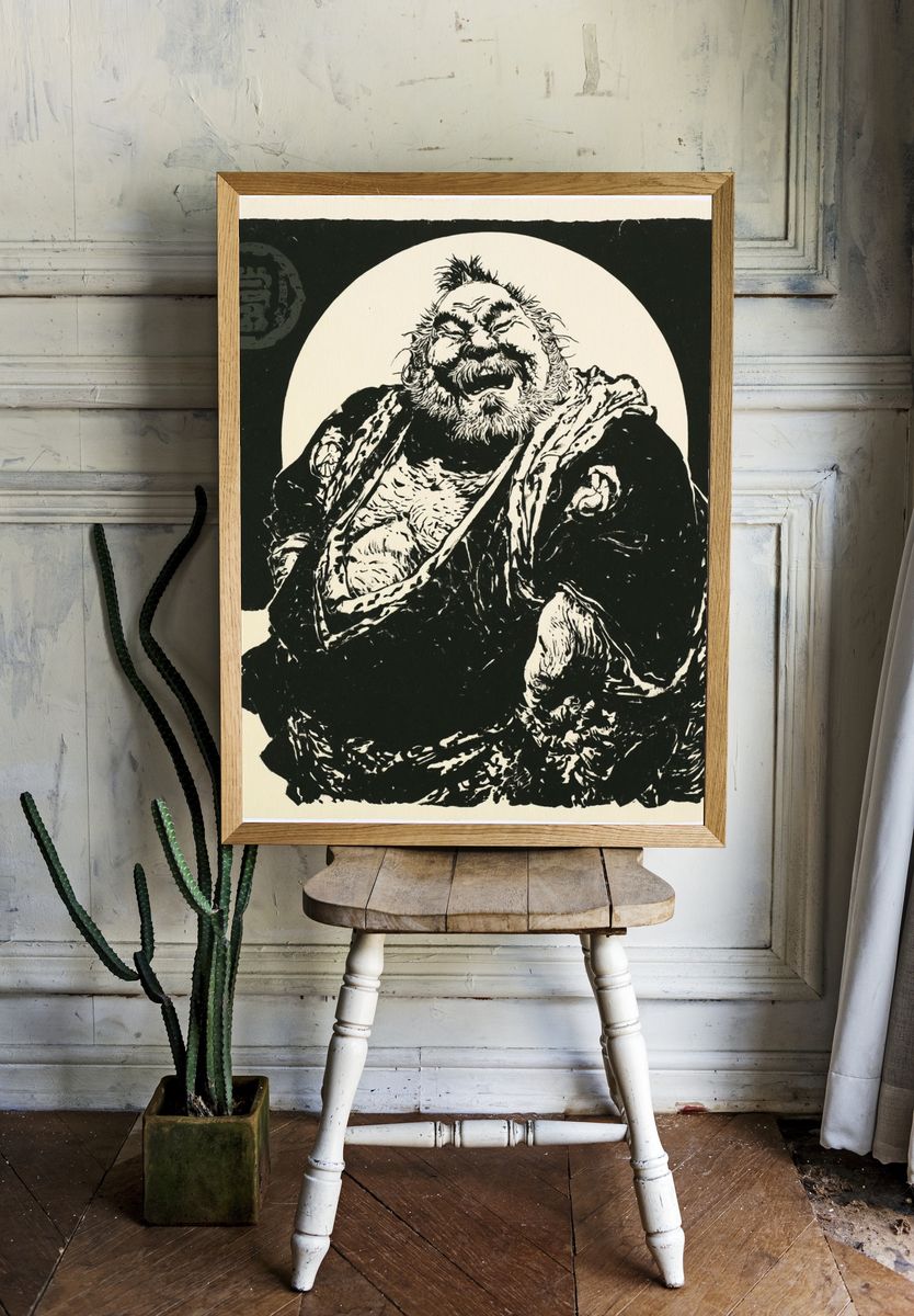 Laughing Buddha Ink Print. room preview