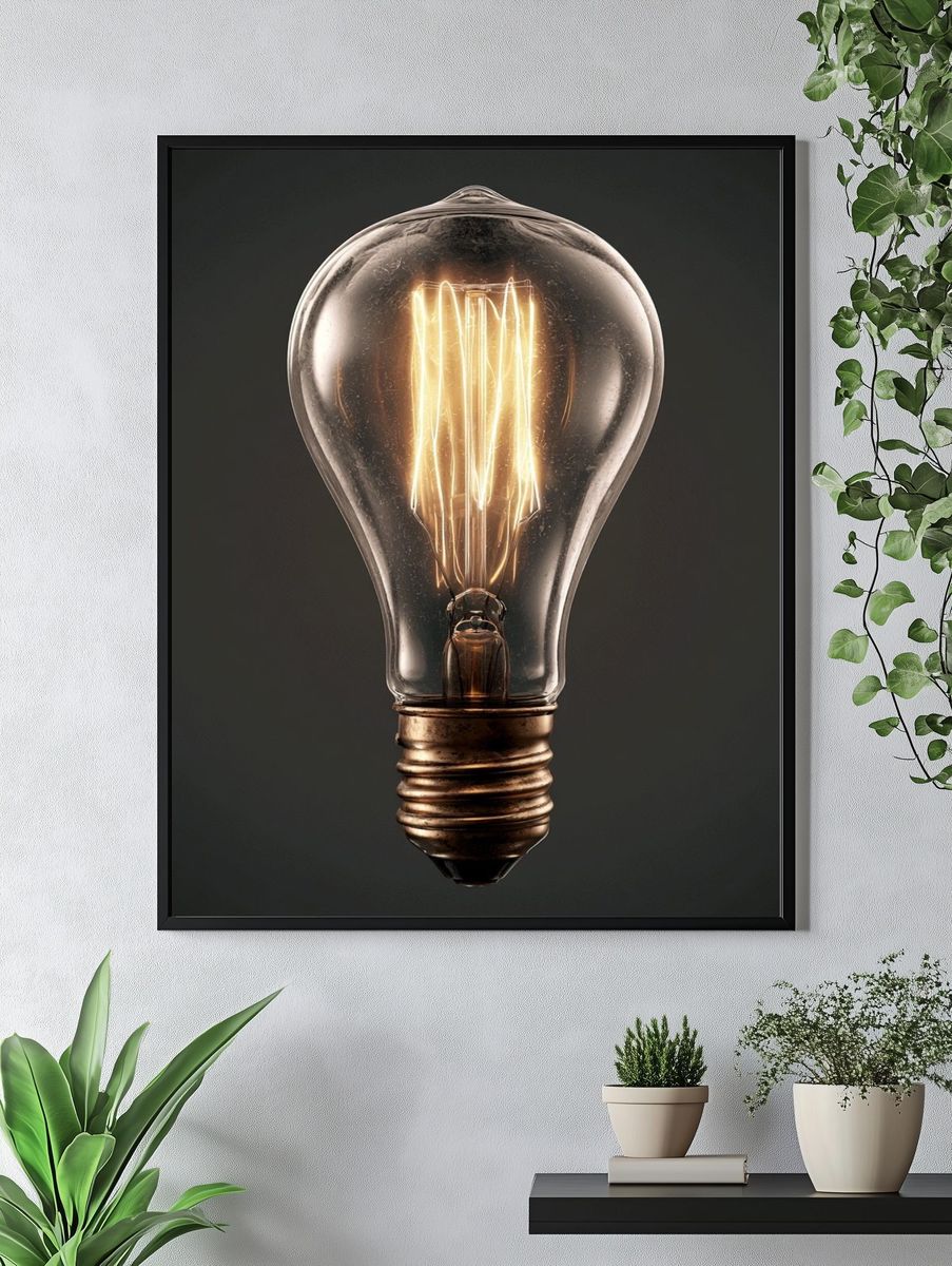 Glowing Light Bulb Photography Poster. — room view 4