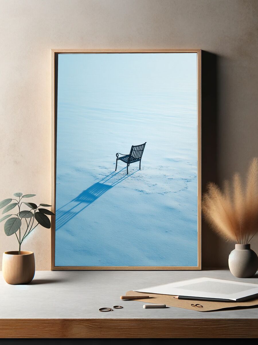 Lonely Chair in Snow — Photography Print. — room view 2