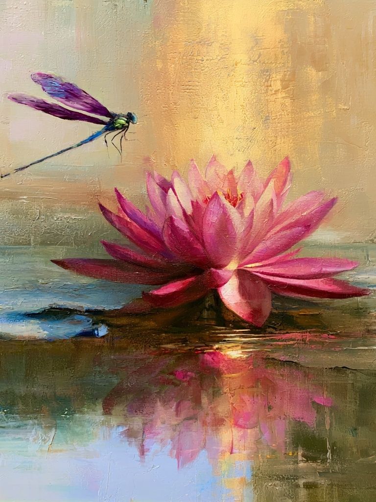 Lotus and Dragonfly Fine-Art Print. poster — fine-art art