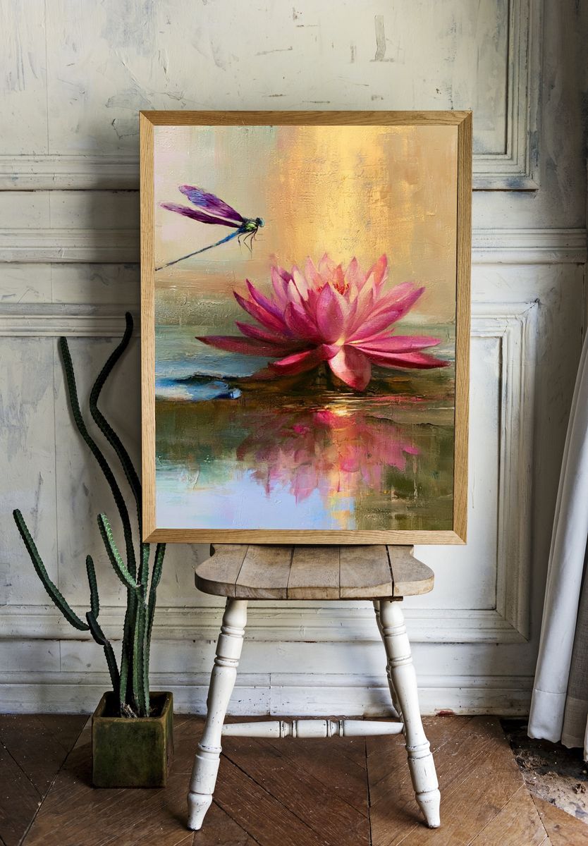 Lotus and Dragonfly Fine-Art Print. — room view 1