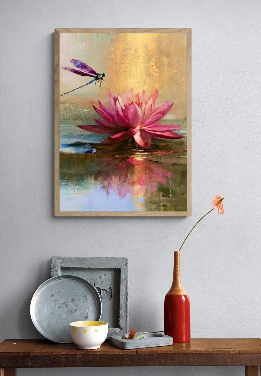 Lotus and Dragonfly Fine-Art Print. — room view 3