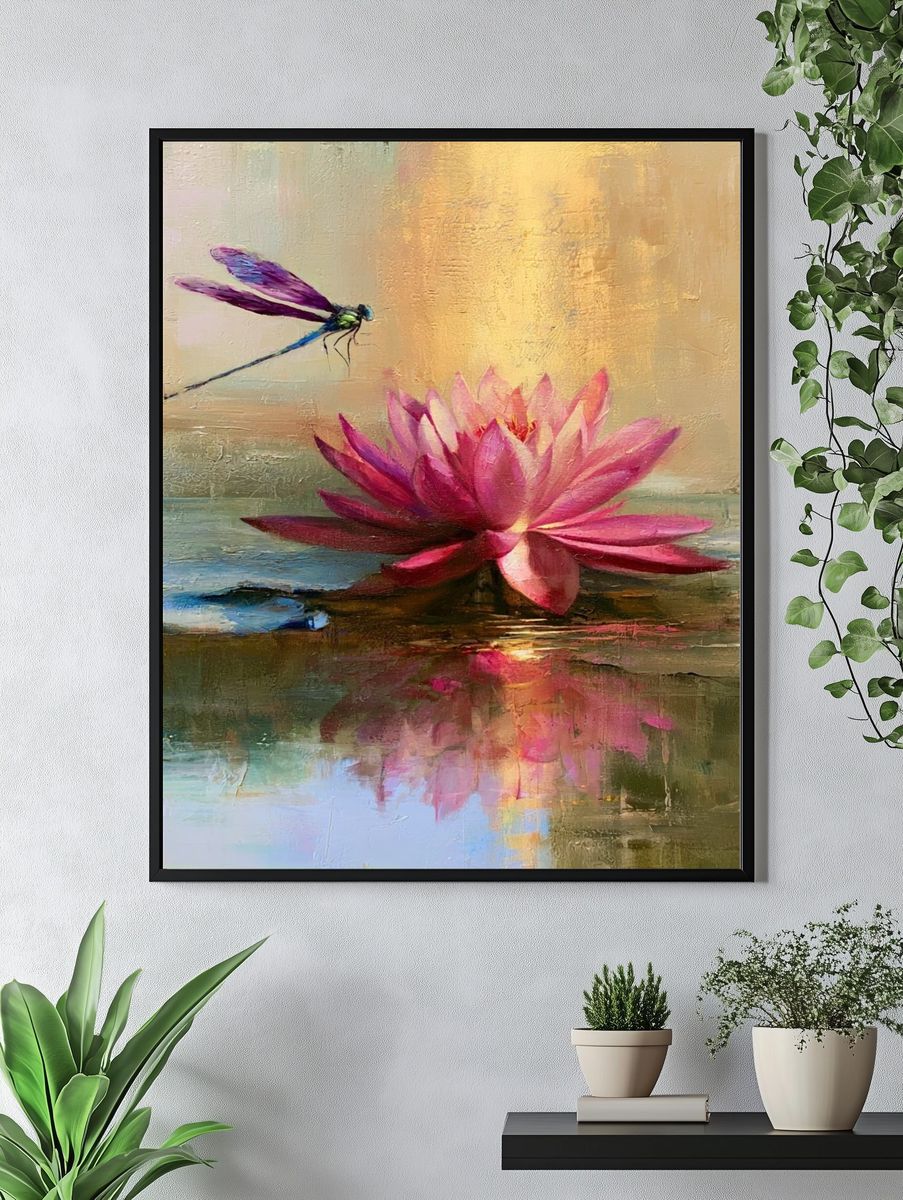 Lotus and Dragonfly Fine-Art Print. — room view 4