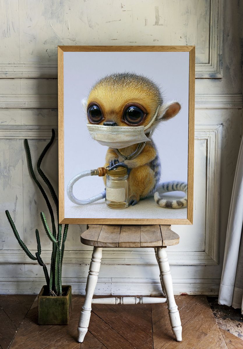 Masked Baby Lemur Illustration Poster. — room view 1