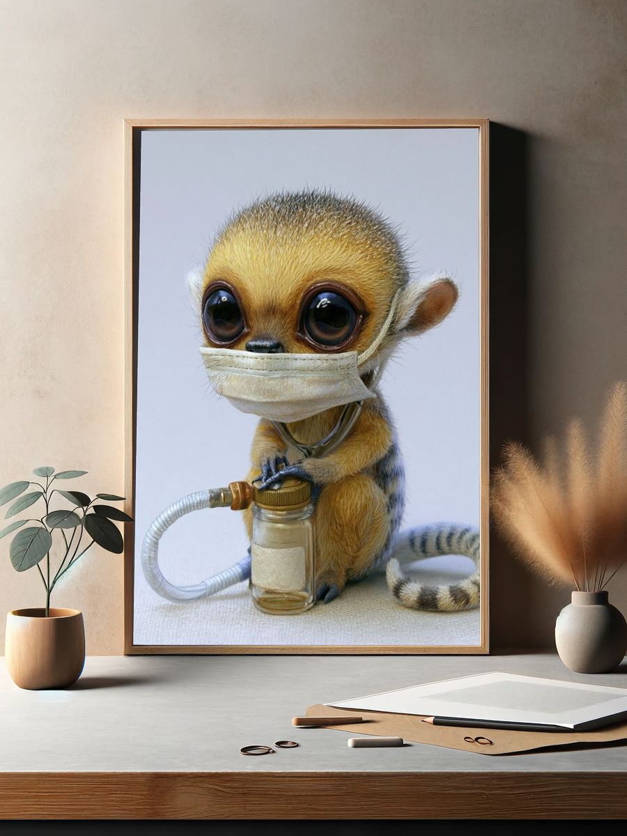 Masked Baby Lemur Illustration Poster. — room view 2
