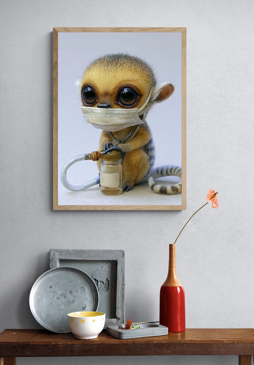 Masked Baby Lemur Illustration Poster. — room view 3