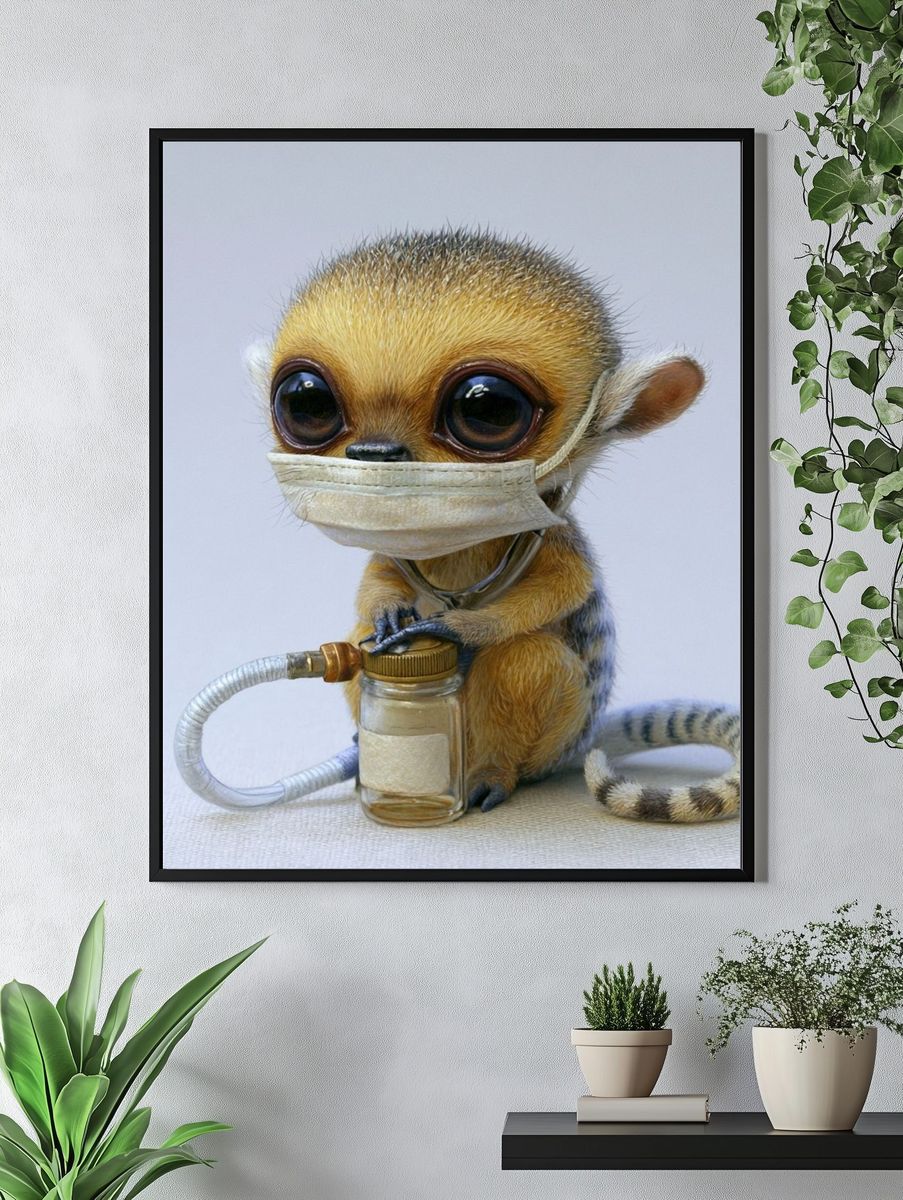 Masked Baby Lemur Illustration Poster. — room view 4