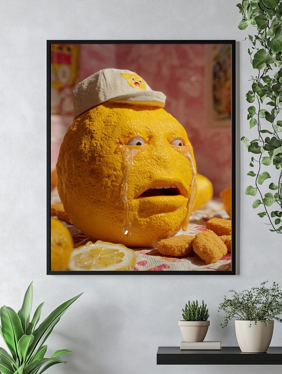Sad Lemon with Hat — Whimsical Print. — room view 4