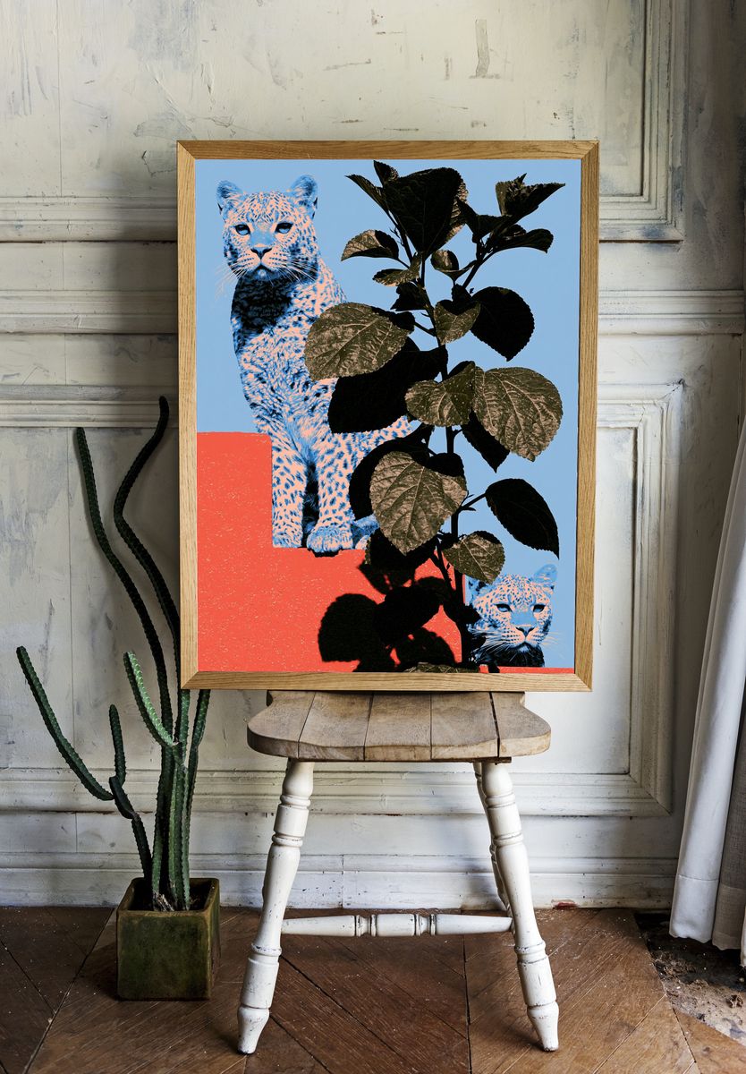Leopard and Foliage Collage Print. room preview