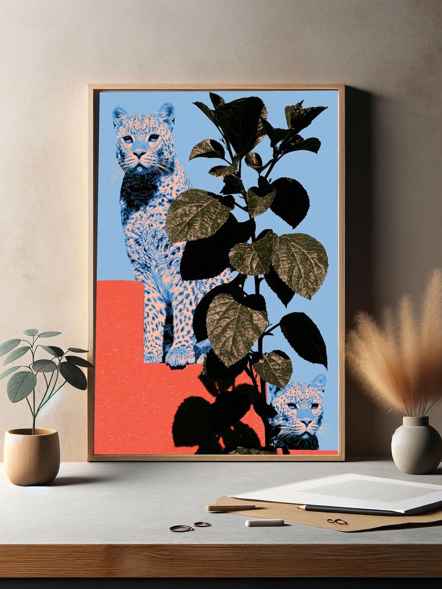 Leopard and Foliage Collage Print. — room view 2
