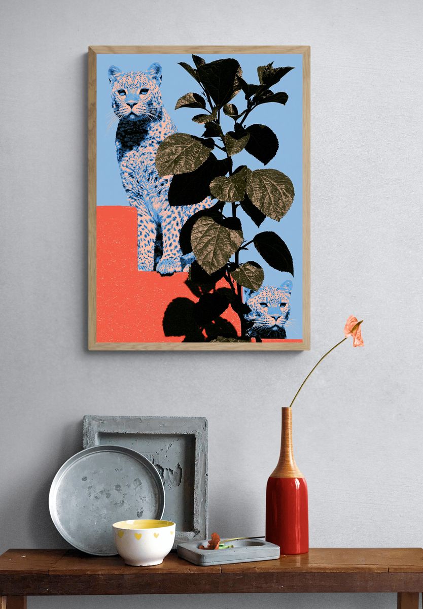 Leopard and Foliage Collage Print. — room view 3