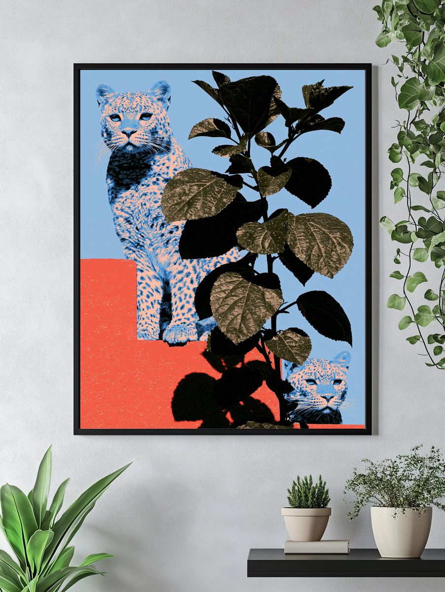 Leopard and Foliage Collage Print. — room view 4