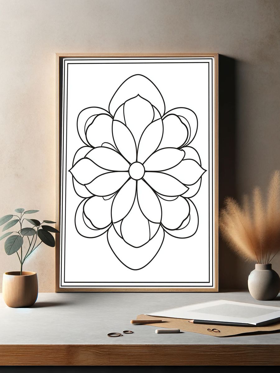 Lotus Flower Line Art Poster. — room view 2