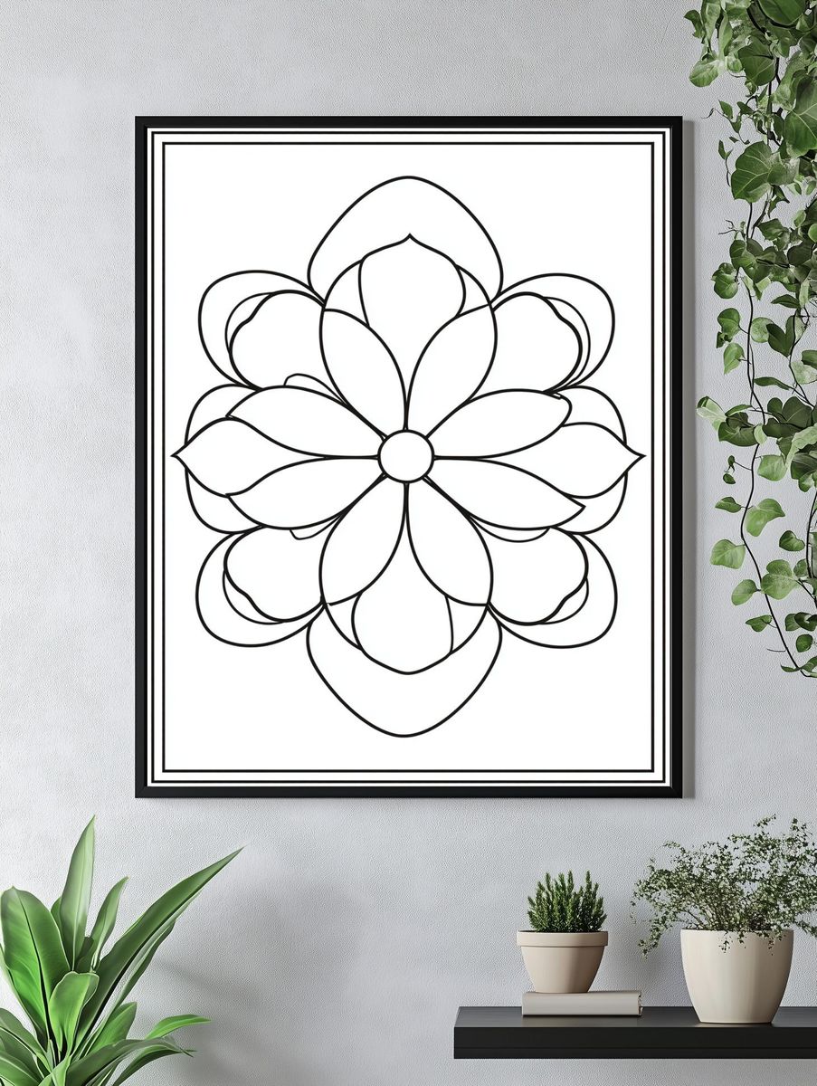 Lotus Flower Line Art Poster. — room view 4