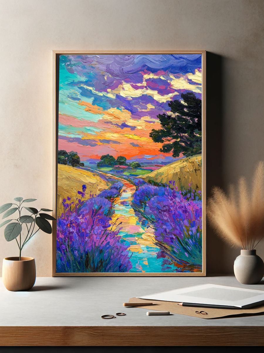 Lavender Fields at Sunset — Fine Art Print. — room view 2