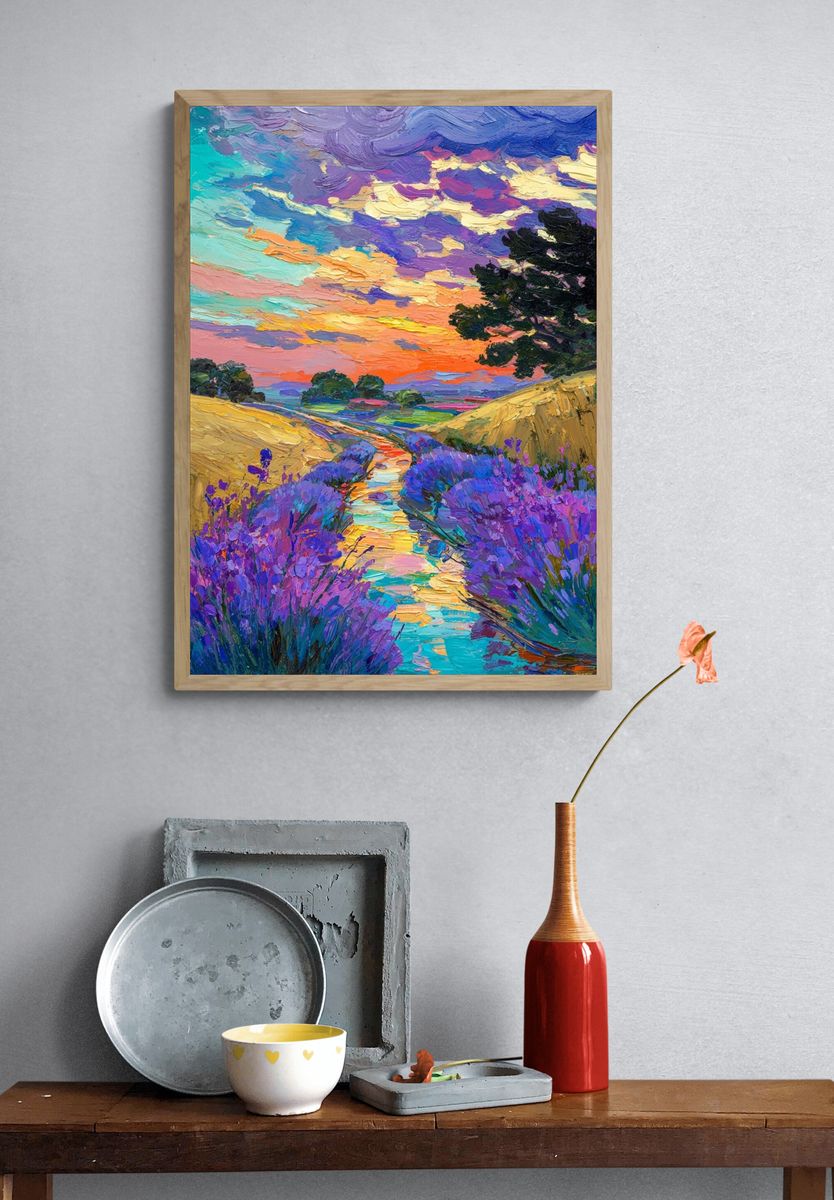Lavender Fields at Sunset — Fine Art Print. — room view 3