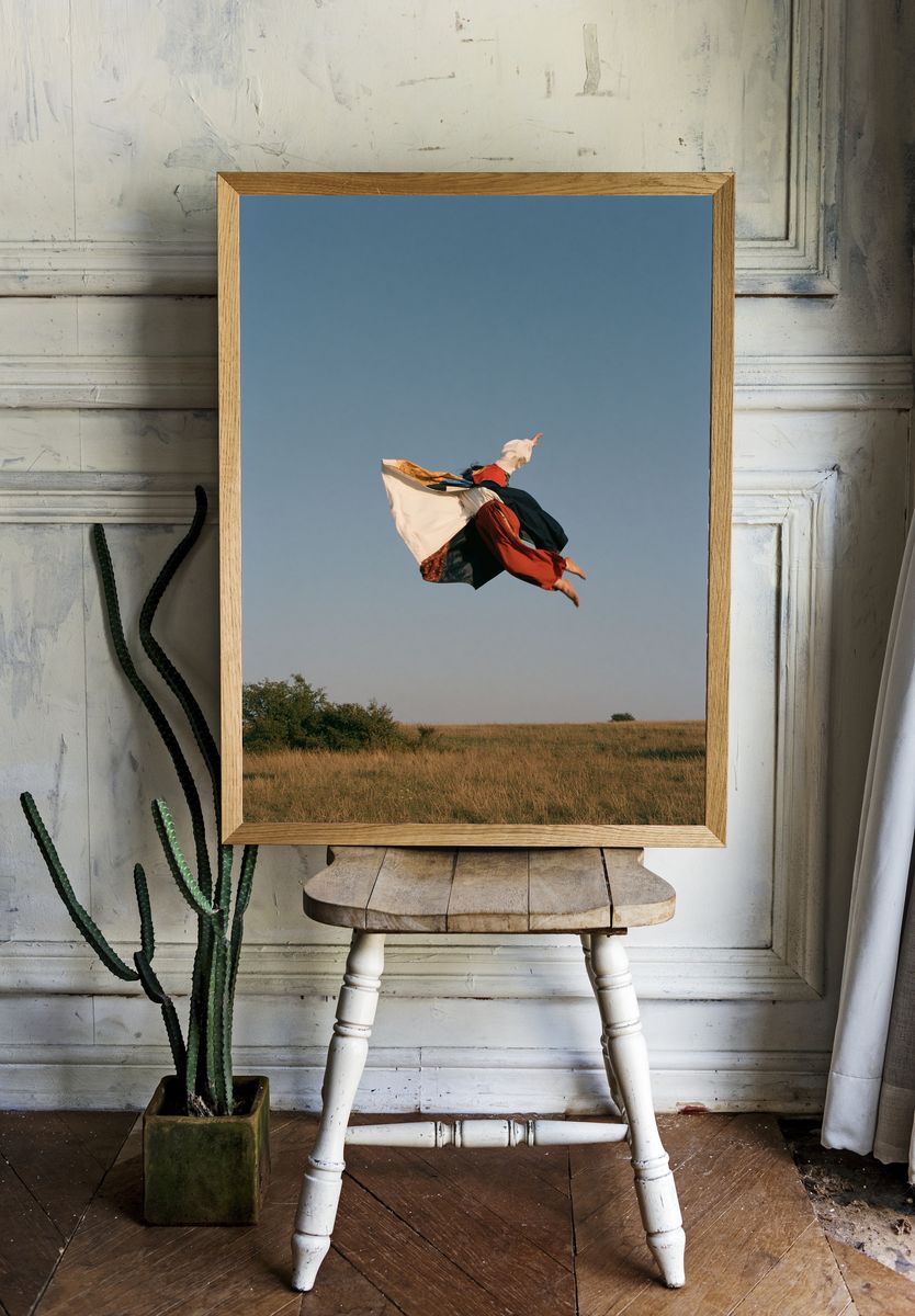 Leaping Figure in Sky Photography Poster. room preview