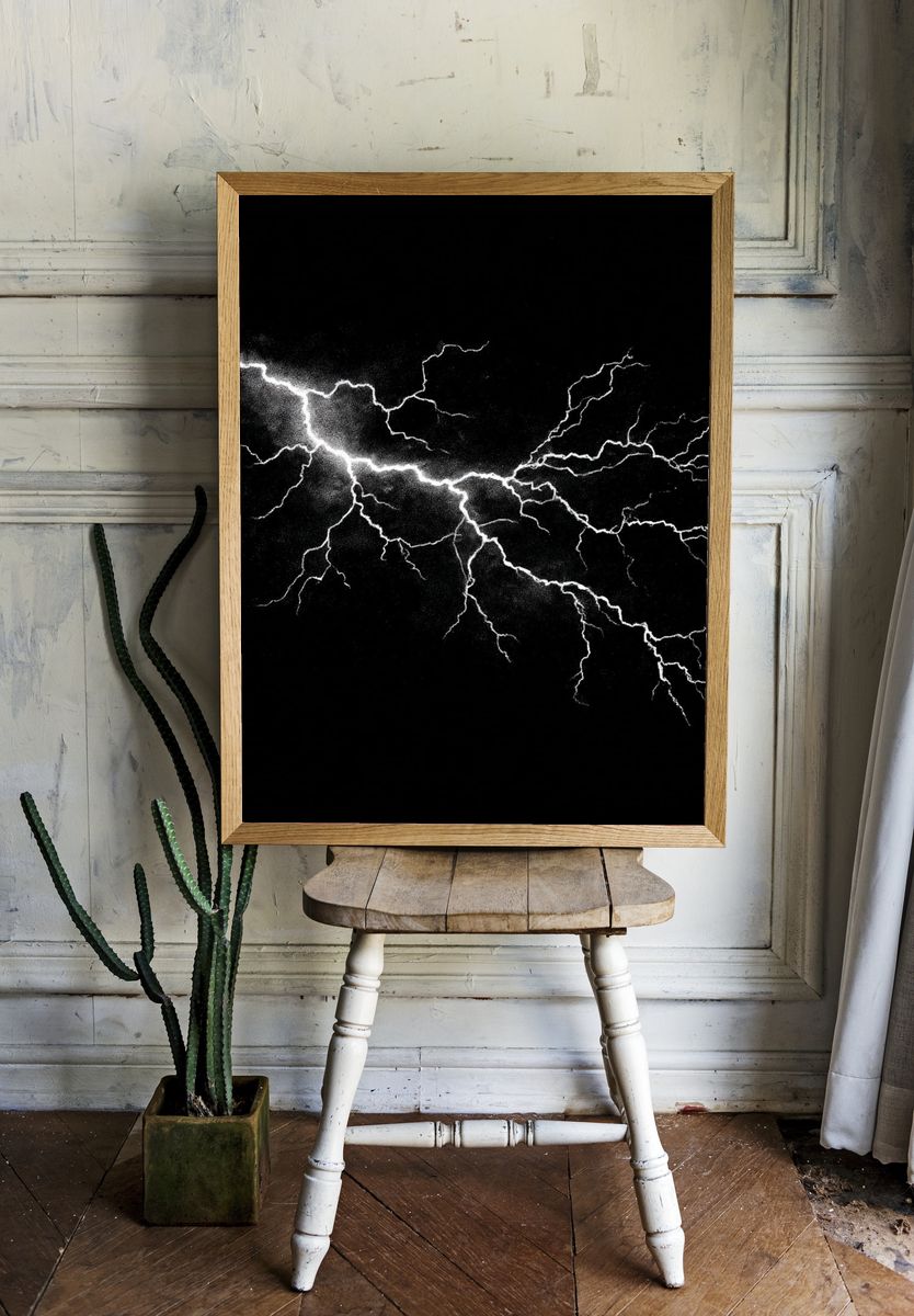 Lightning Strike Black-White Poster. — room view 1