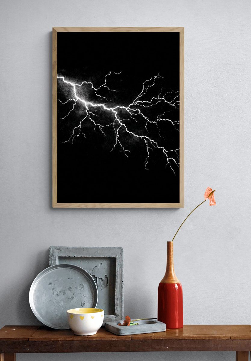 Lightning Strike Black-White Poster. — room view 3