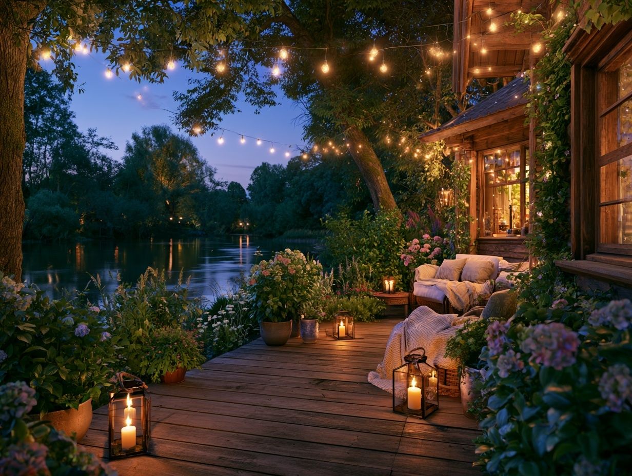 Lakeside Twilight Garden Poster. poster detail